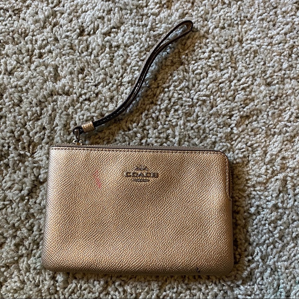 Coach Wallet gold worn small clutch zipper gold bronze mini
